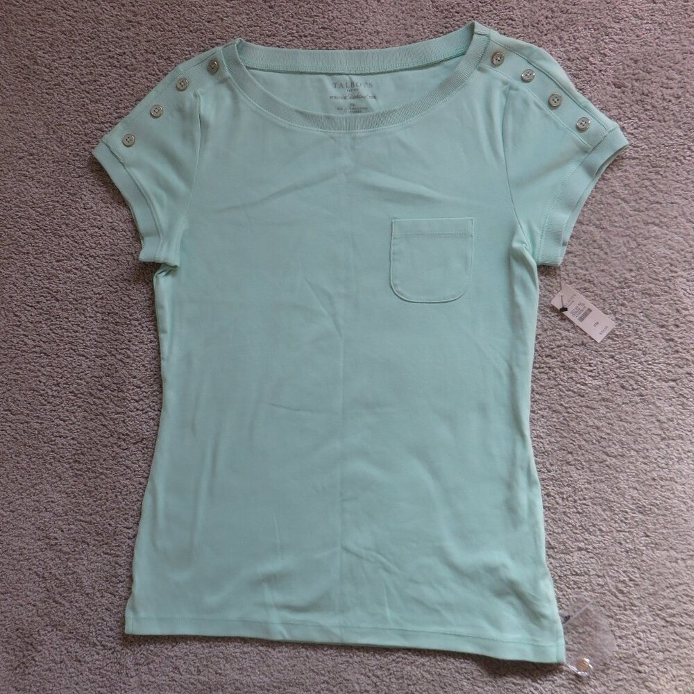 NWT Talbots women stretch weekend tee shirt size MP green - Picture 3 of 7